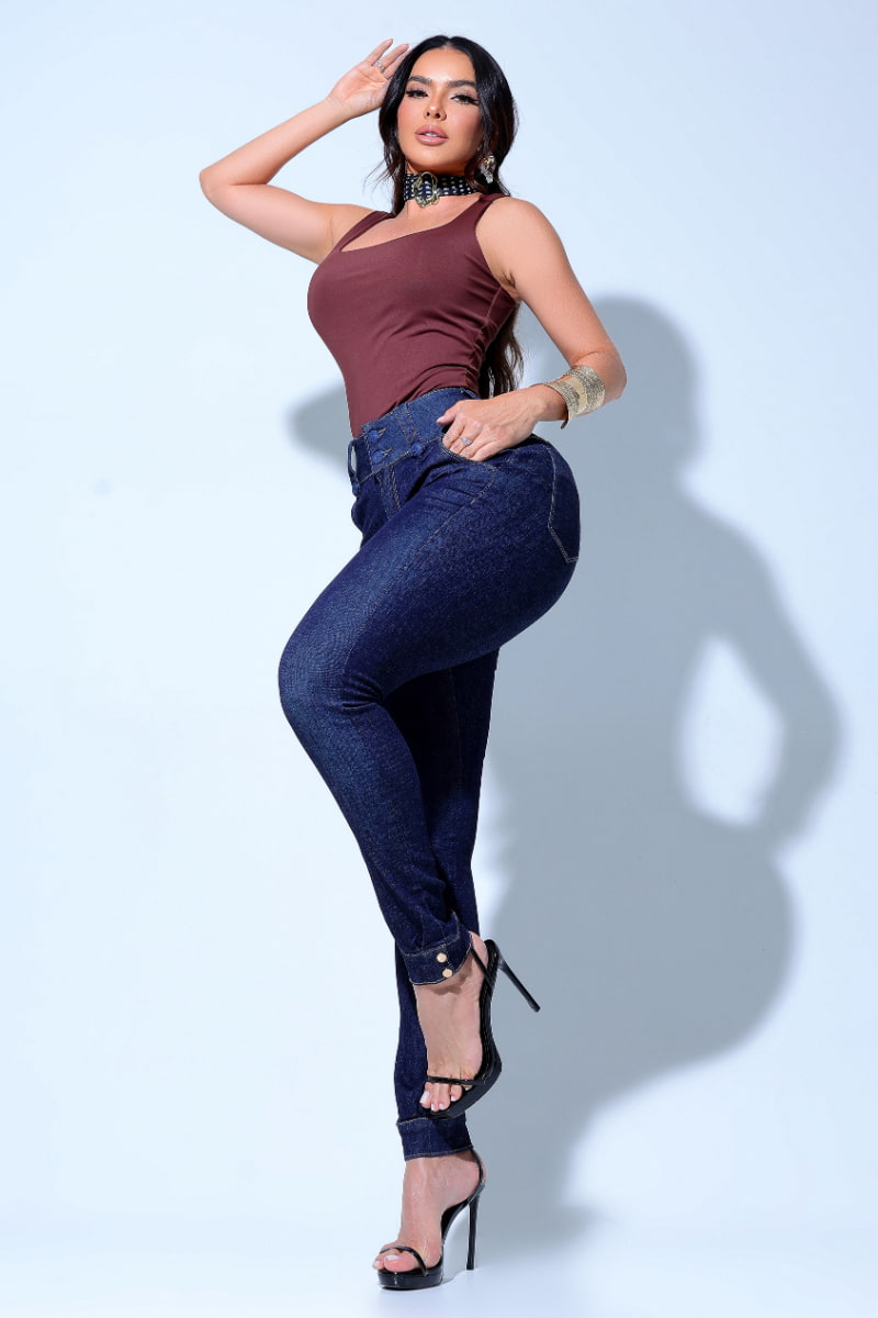 Calça Jeans Feminina Modeladora Detalhe Barra - CH943