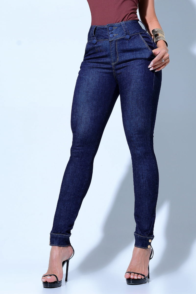 Calça Jeans Feminina Modeladora Detalhe Barra - CH943