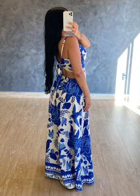 Vestido Longo Crepe De Seda Mari Estampado