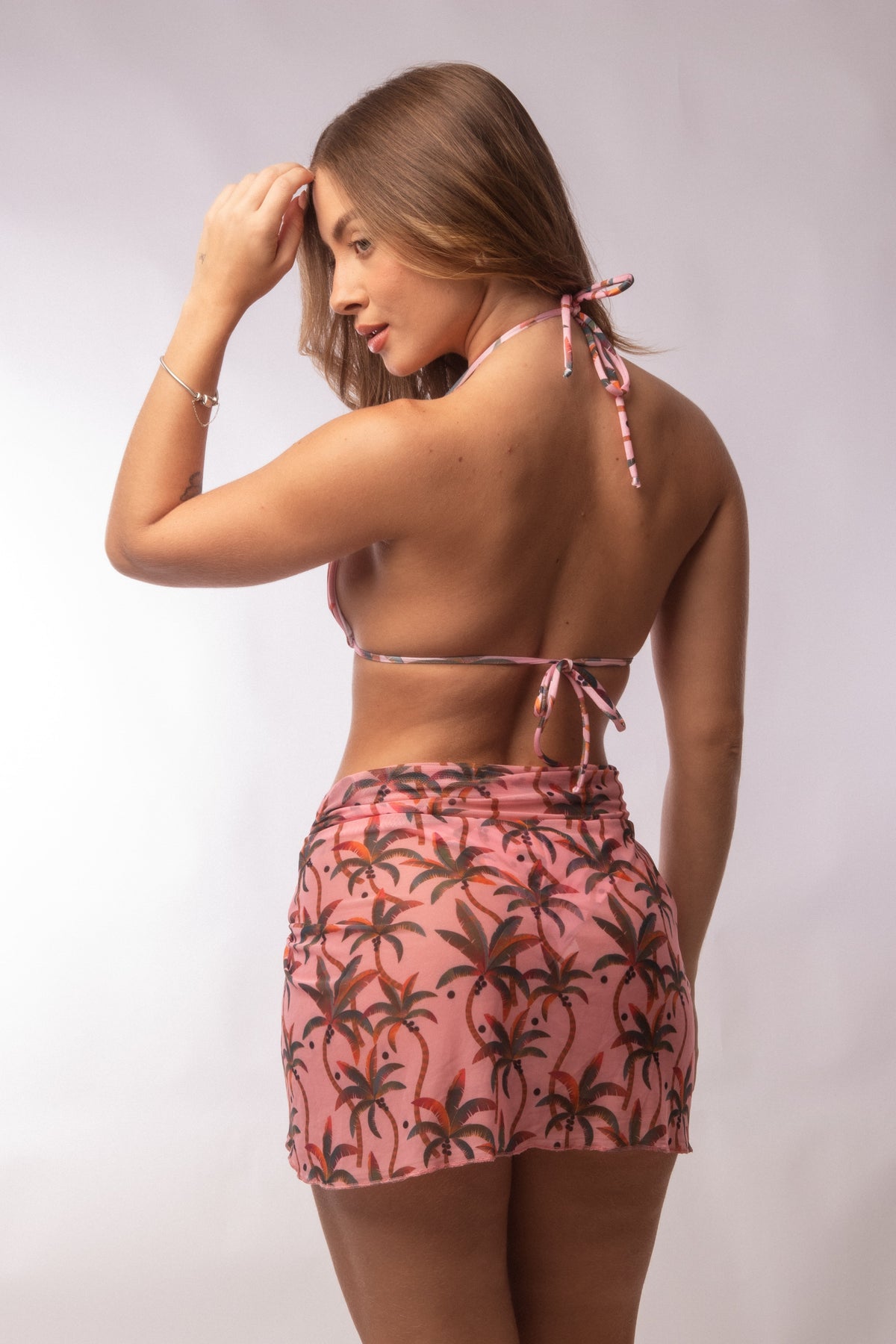 SAIA LENÇO TULE TROPICAL ROSA