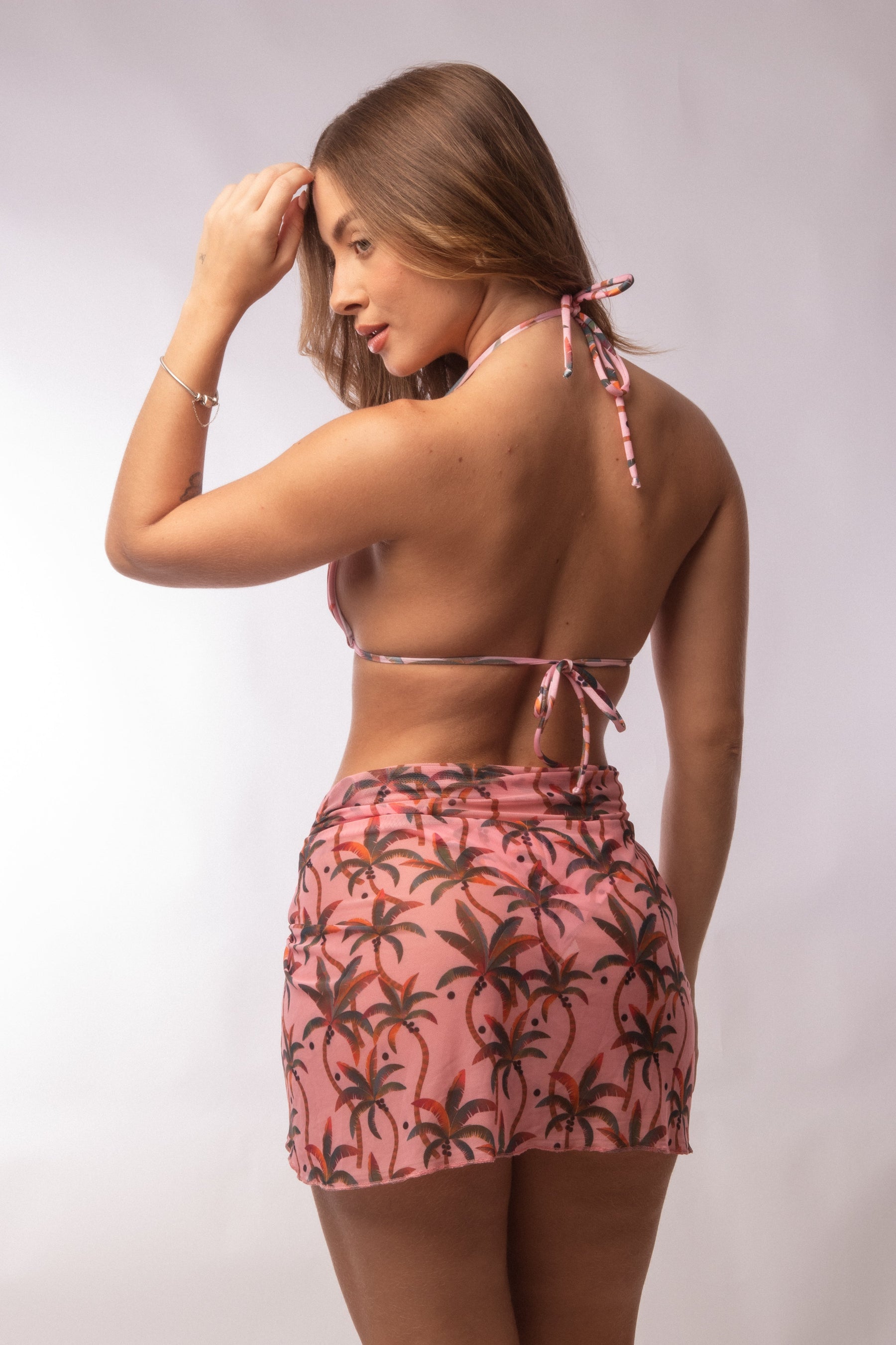 SAIA LENÇO TULE TROPICAL ROSA