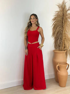 Conjunto feminino cropped e calça