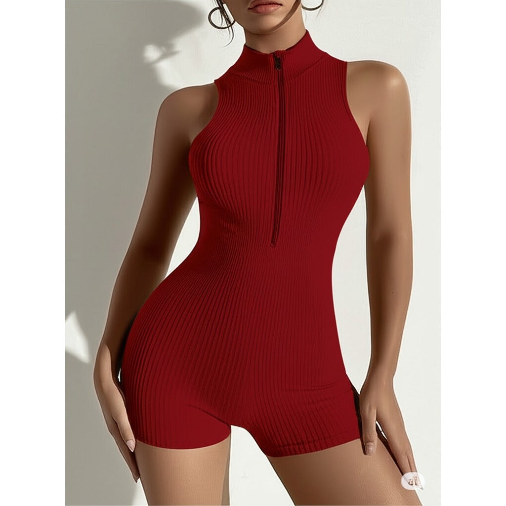 Kit 2 Macaquinho Canelado Curto Com Zíper Frontal