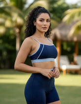 Conjunto Top + Shorts Fitness Feminino com Zero Transparência – Poliamida, Proteção UV50+
